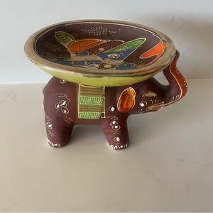 Handcrafted Elephant Art Bowl - Brown and Green